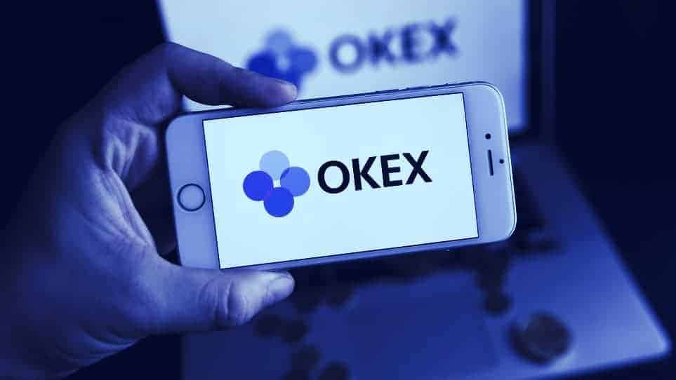 OKEx logo on phone