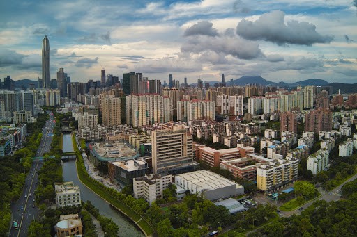 Aerial drone shot of Shenzhen