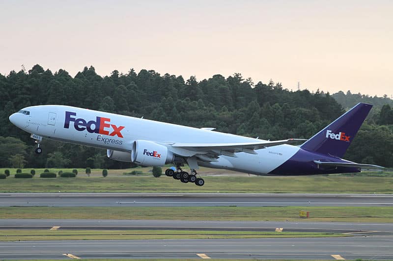 FedEx plane lifting off
