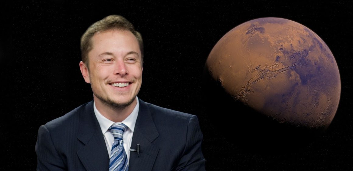 Elon Musk smiling with Mars on the background | Tesla sells 10% of its Bitcoin