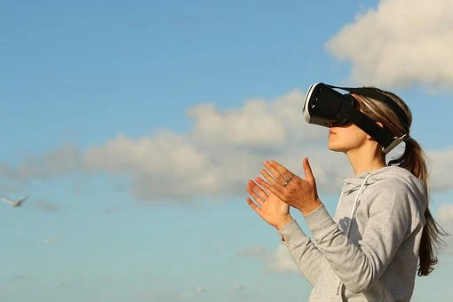 Woman using virtual reality headset