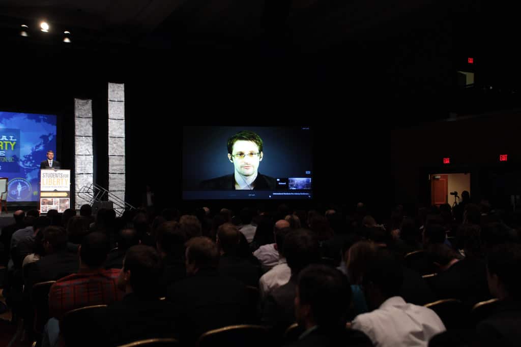 Edward Snowden in a conference