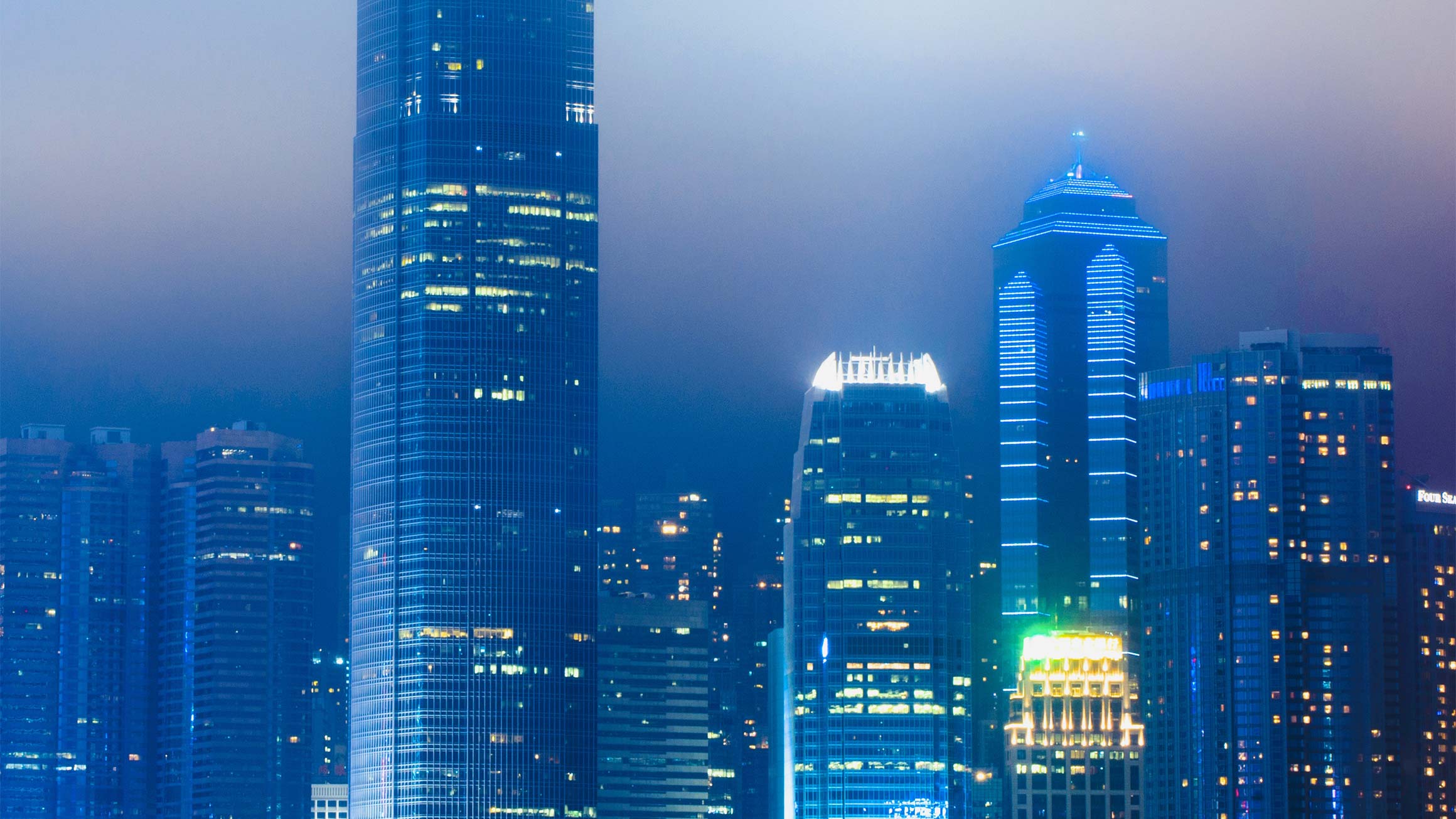 beautiful cityscape with illuminated building enveloped fog hong kong china CUT2