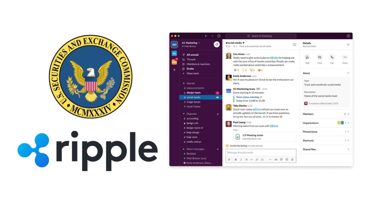 Ripple and SEC logos along with Slack screenshot
