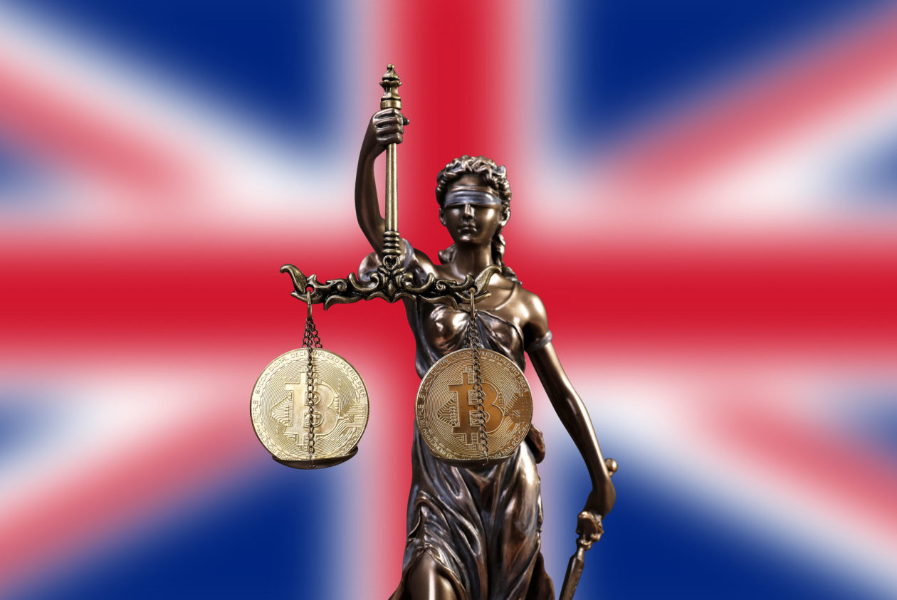 UK flag, and justice goddess Themis with crypto coins, UK to regulate stablecoins for payments in crypto hub push