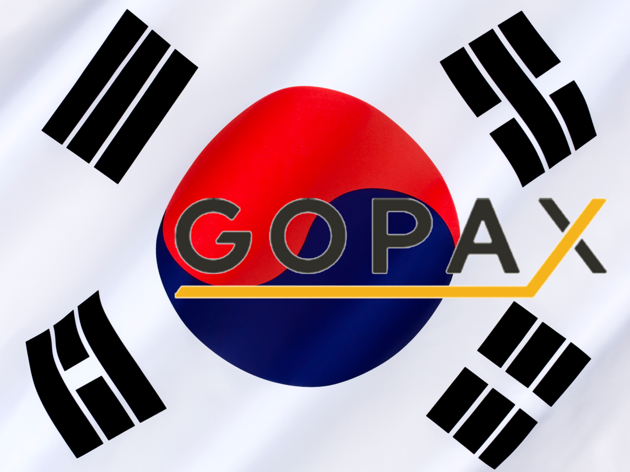 GOPAX logo in front of South Korean flag | GOPAX is officially the fifth S.Korean cash-to-crypto exchange