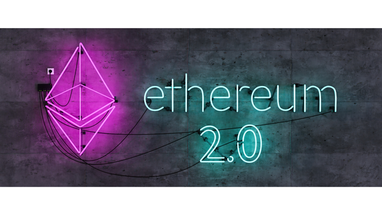 neon lamp headboard with ethereum 2.0 symbol and sign