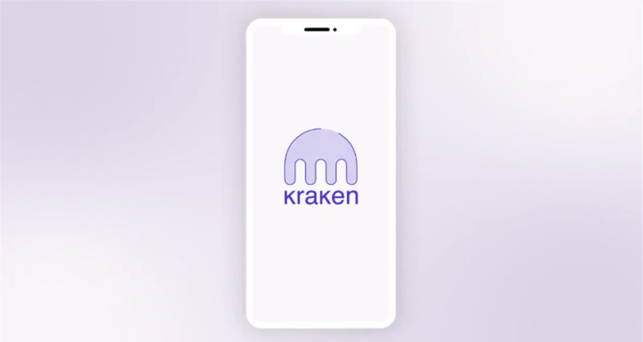 Kraken exchange logo on a smartphone screen