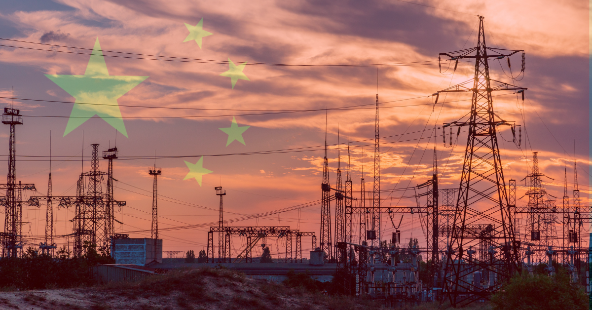 Chinese flag layered in front of power stations