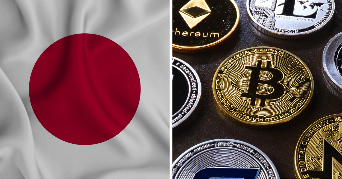 Japan flag, cryptocurrencies