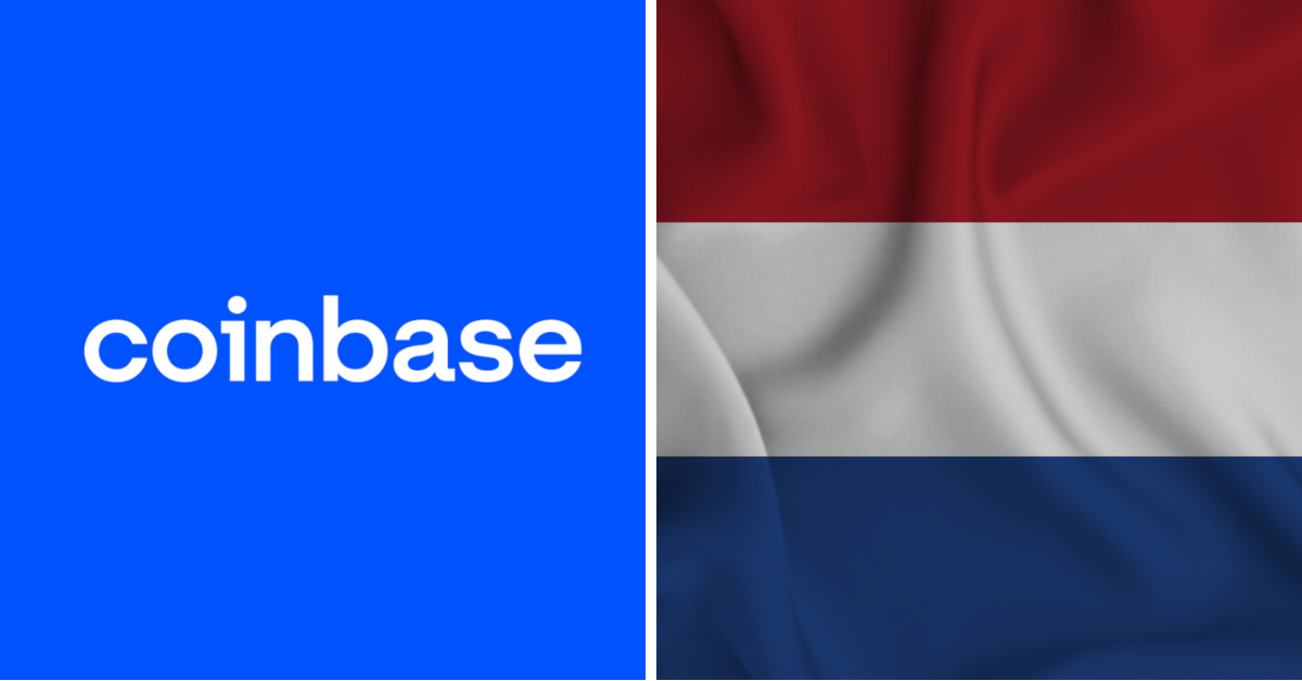 Coinbase logo, the Netherlands flag