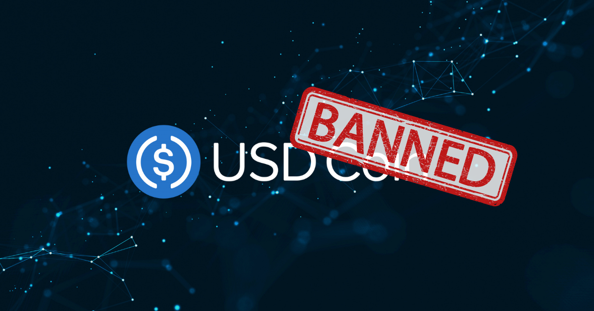 Banned stamp on USDC stablecoin logo