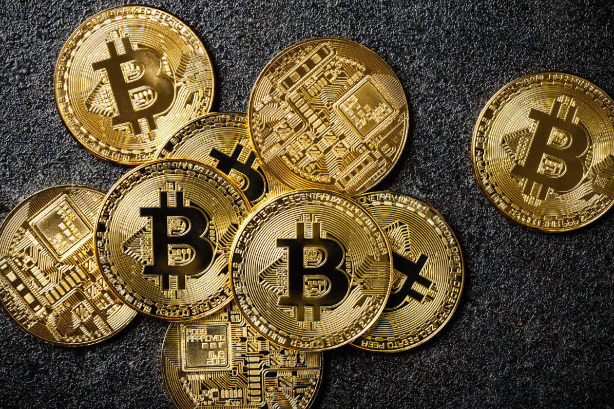 Bitcoins on black background Bitcoin cryptocurrency