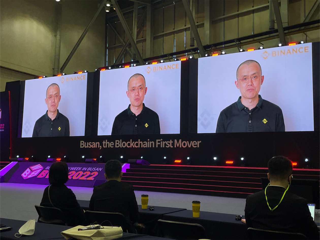 Binance CEO Changpeng Zhao (screen) at BWB2022 | Education is best protection measure in blockchain tech, says Binance chief CZ | Binance, changpeng zhao, binance cz