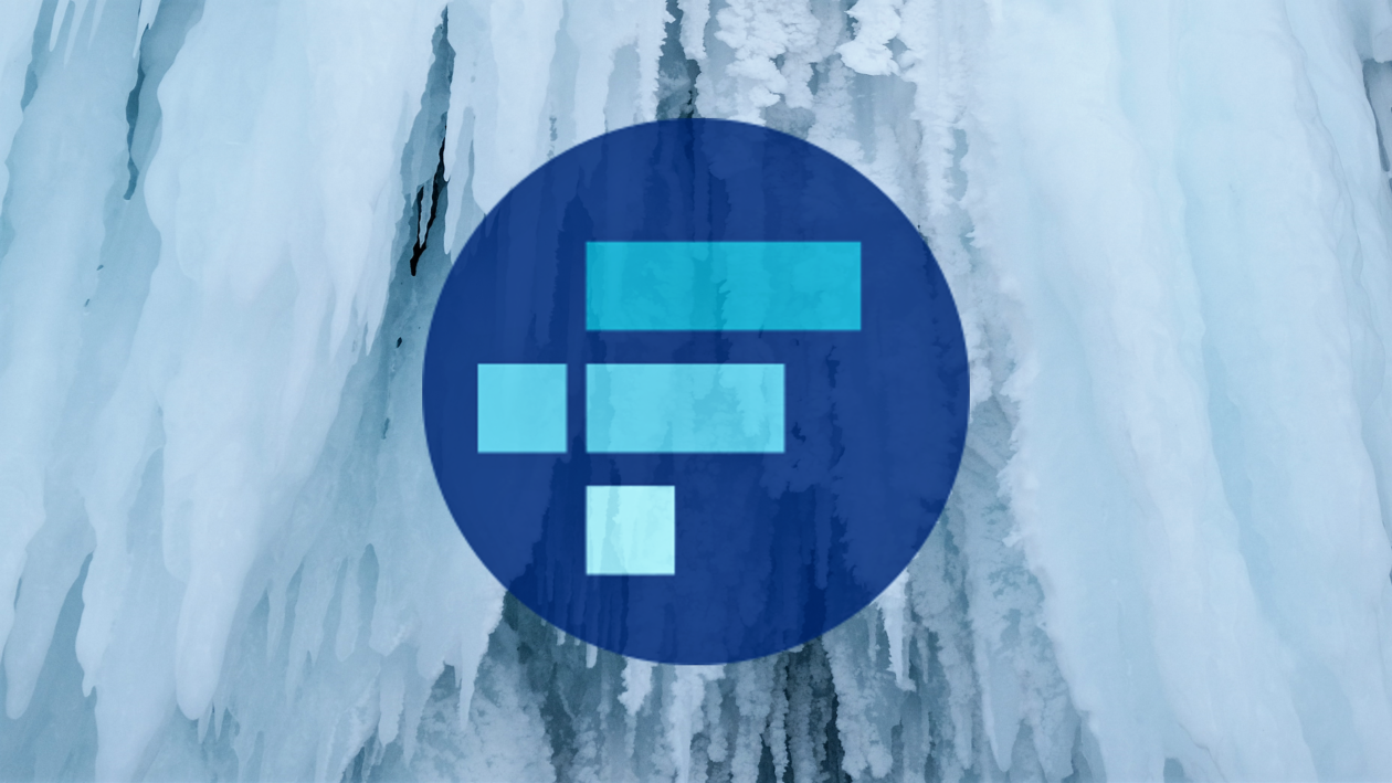 FTX logo, with a frozen mountain in the background