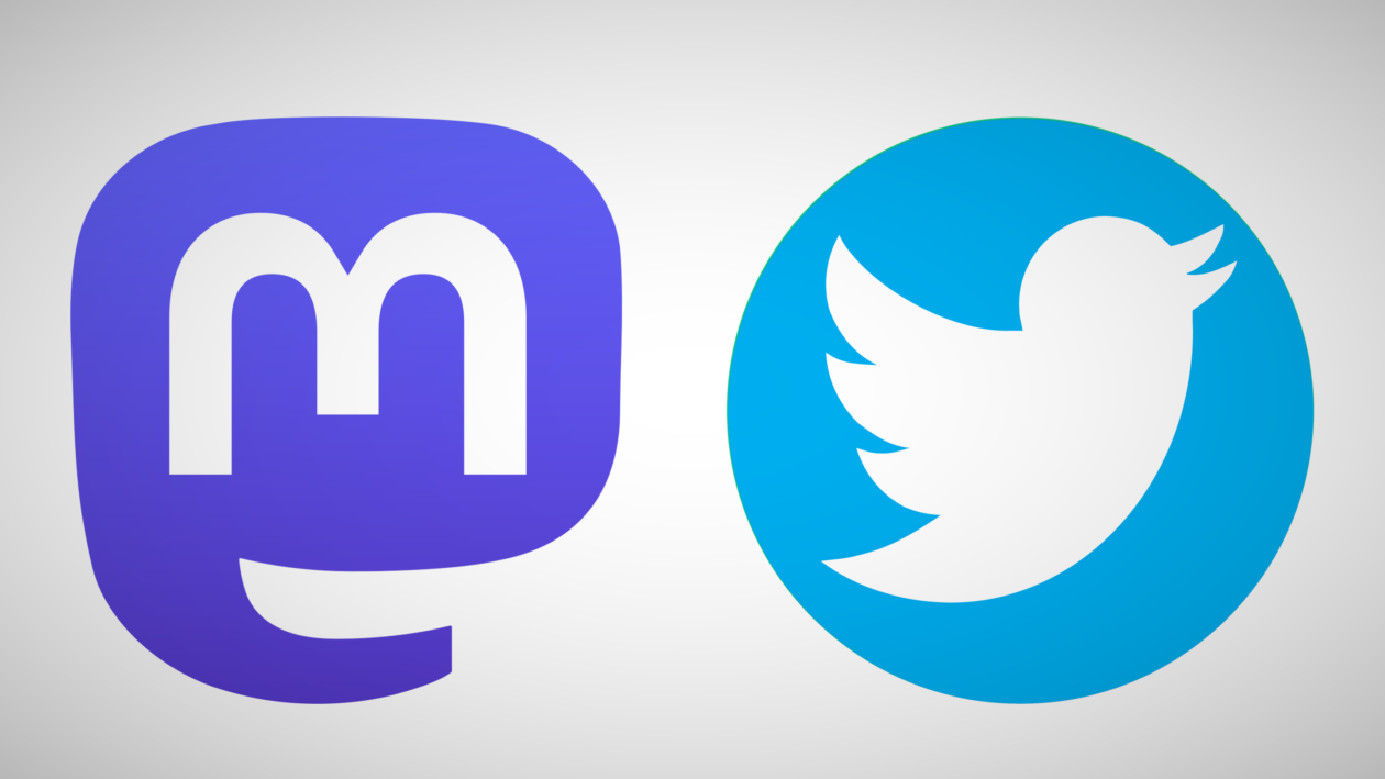 Mastodon logo (left), Twitter logo (right)