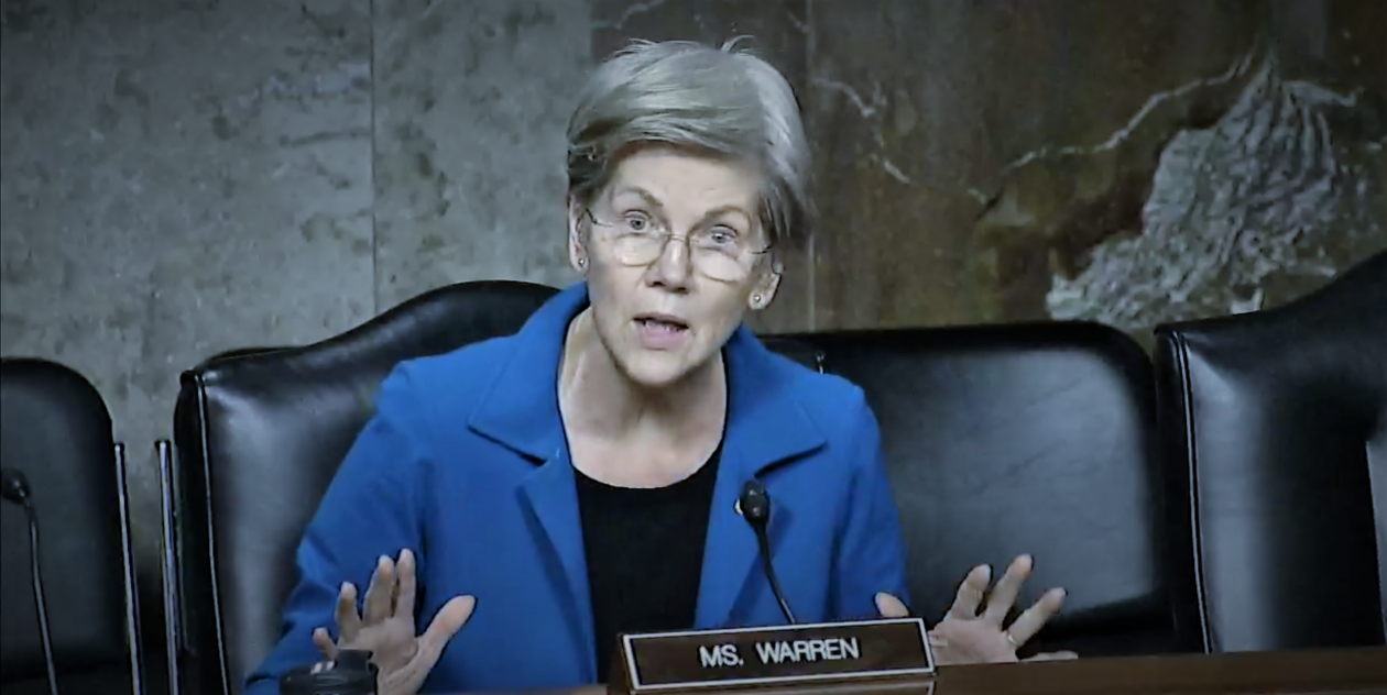 Senator Elizabeth Warren at the Senate Committee on Banking, Housing, and Urban Affairs in Washington DC, on Dec. 14, 2022