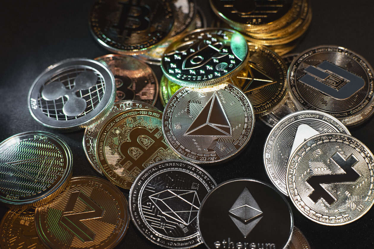 cryptocurrency tokens spread out
