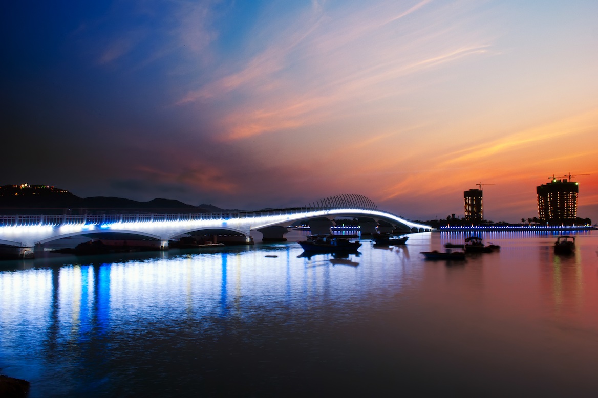 Sunset glow in Sanya, the capital city of Hainan province.