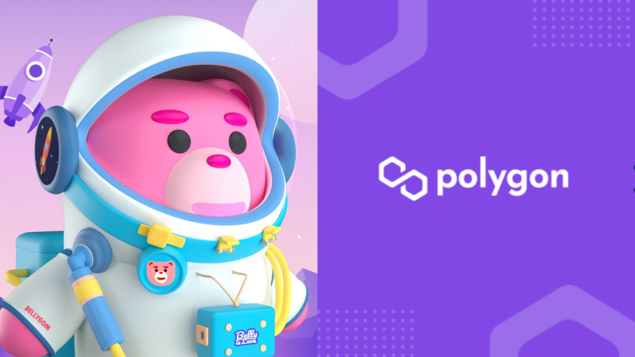 BellyGom character wearing astronaut suit, Polygon network graphic | South Korea’s Lotte Group conglomerate partners with Polygon for global NFT expansion | lotte group nft, bellygom nft, polygon network