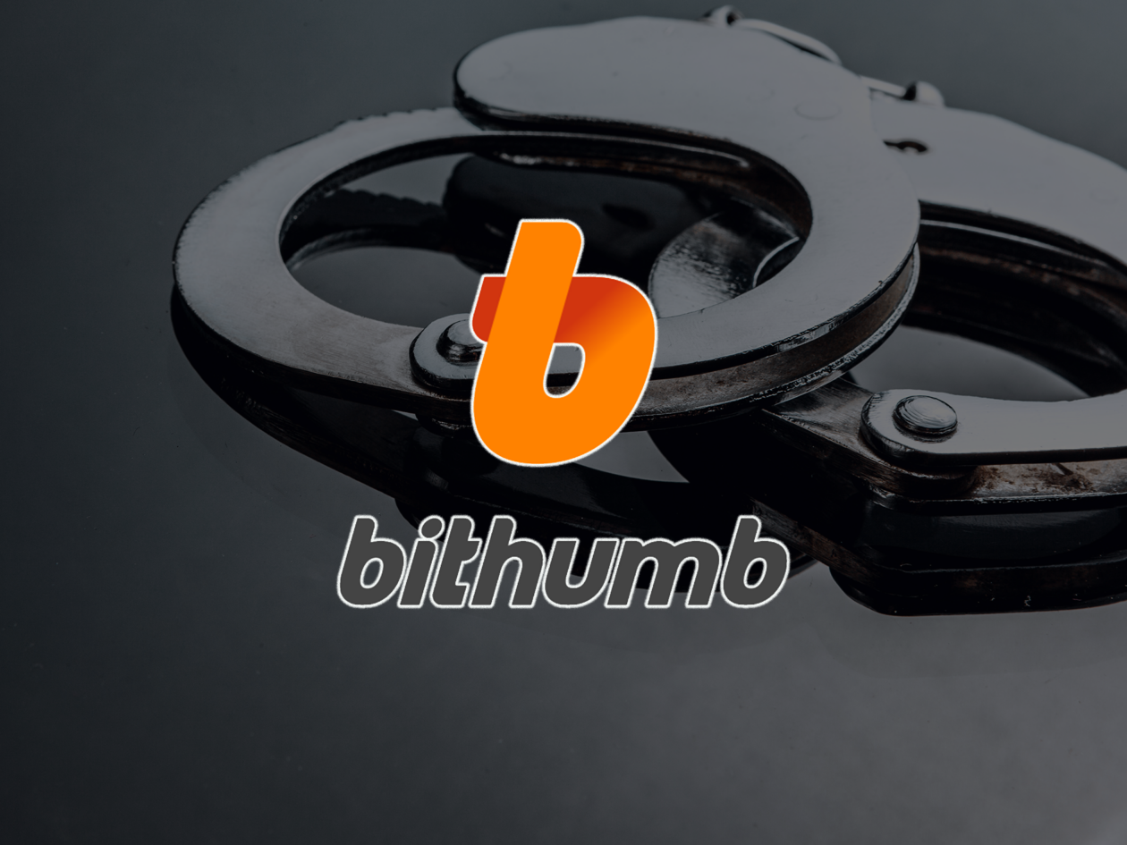 bithumb logo and handcuff backdrop | S. Korea issues arrest warrant for crypto exchange Bithumb owner | Kang Jong-hyun, south korea crypto, park min young