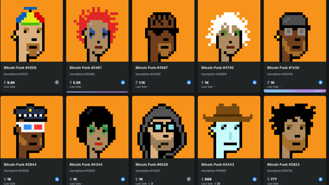 A screenshot of Bitcoin Punks, on the Ordinals.Market NFT marketplace