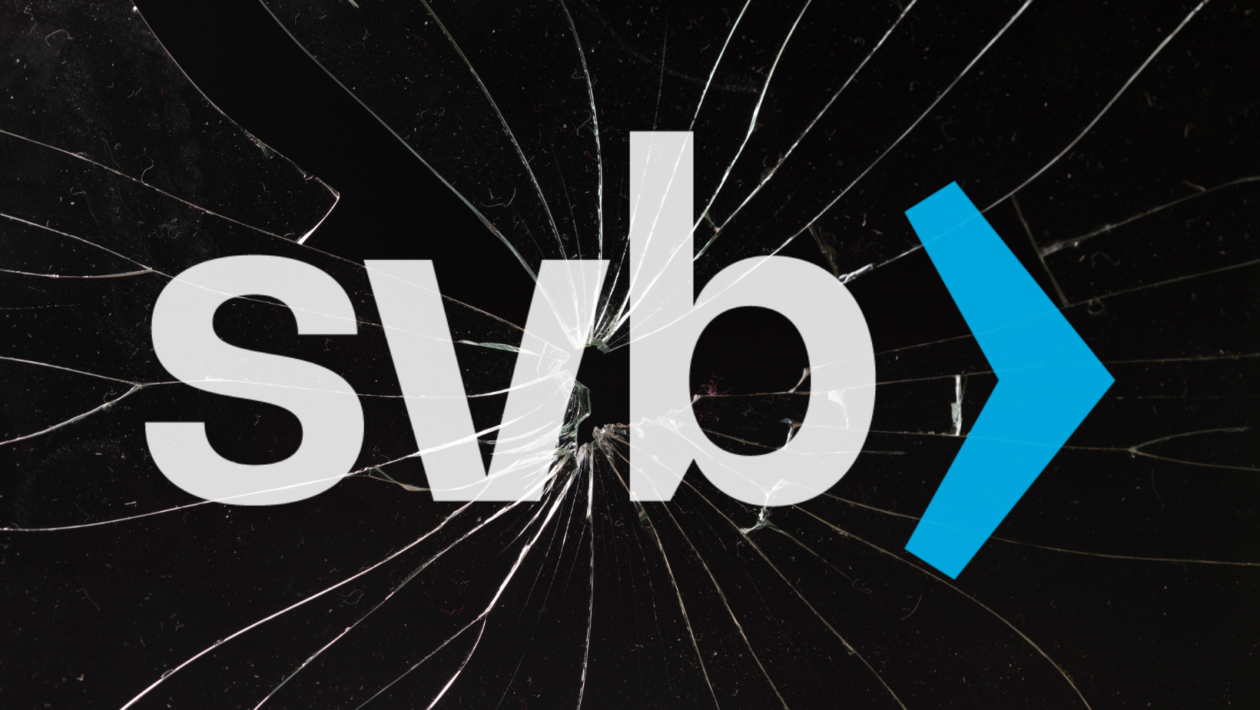 Silicon Valley Bank logo and broken glass background