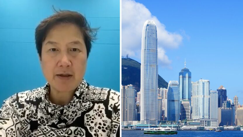 Angelina Kwan, chief executive officer of Stratford Finance (left); Hong Kong landscape. Image: Envato Elements