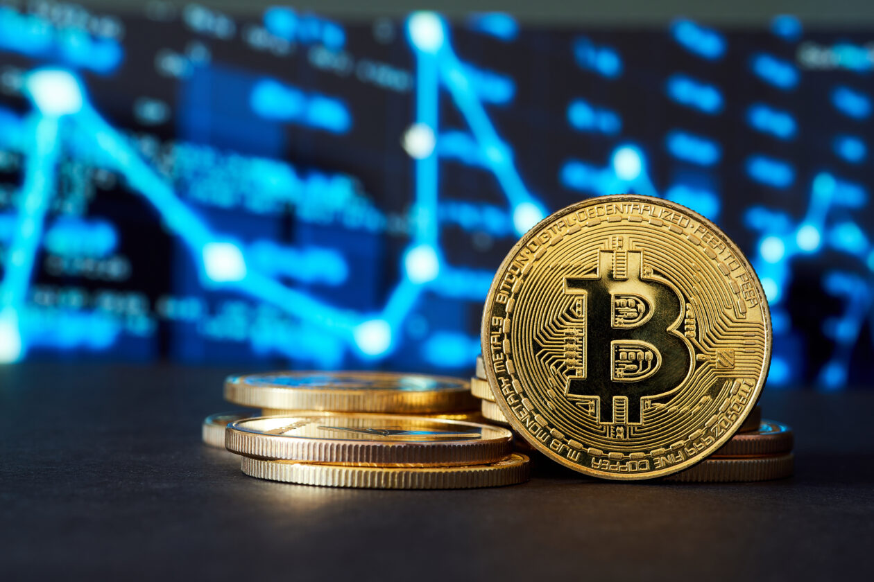Bitcoin on blue background | Bitcoin gains as investors diversify amid worries about banking system; U.S. equity futures rise | Markets, BTC - Bitcoin, ETH -Ethereum, Federal Reserve, Bank