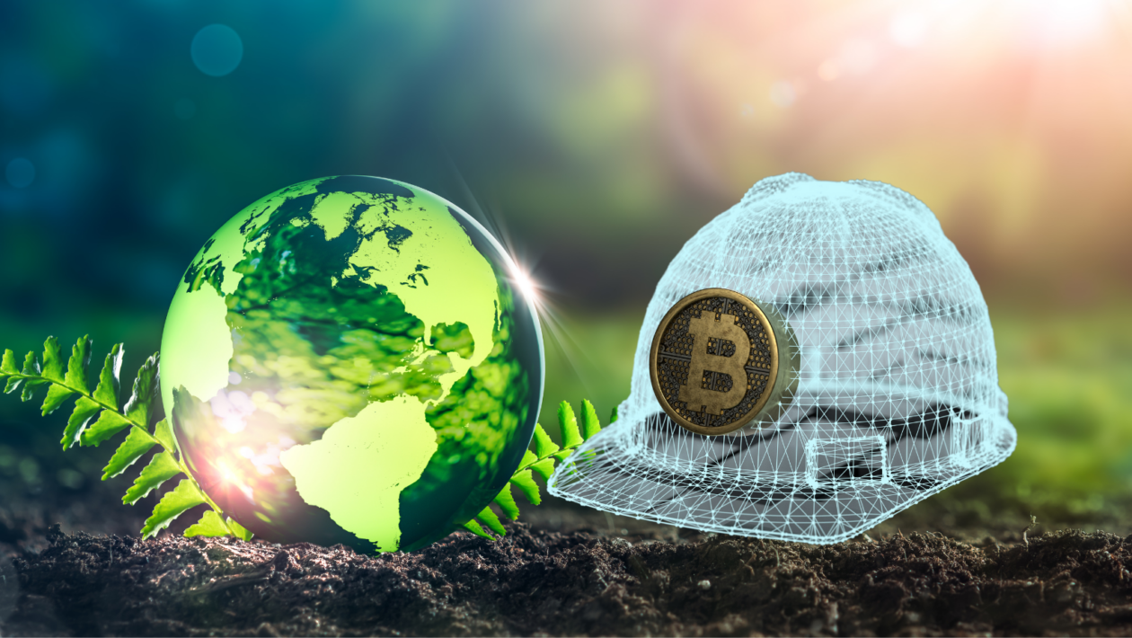 crystal Earth on soil and Bitcoin mining concept