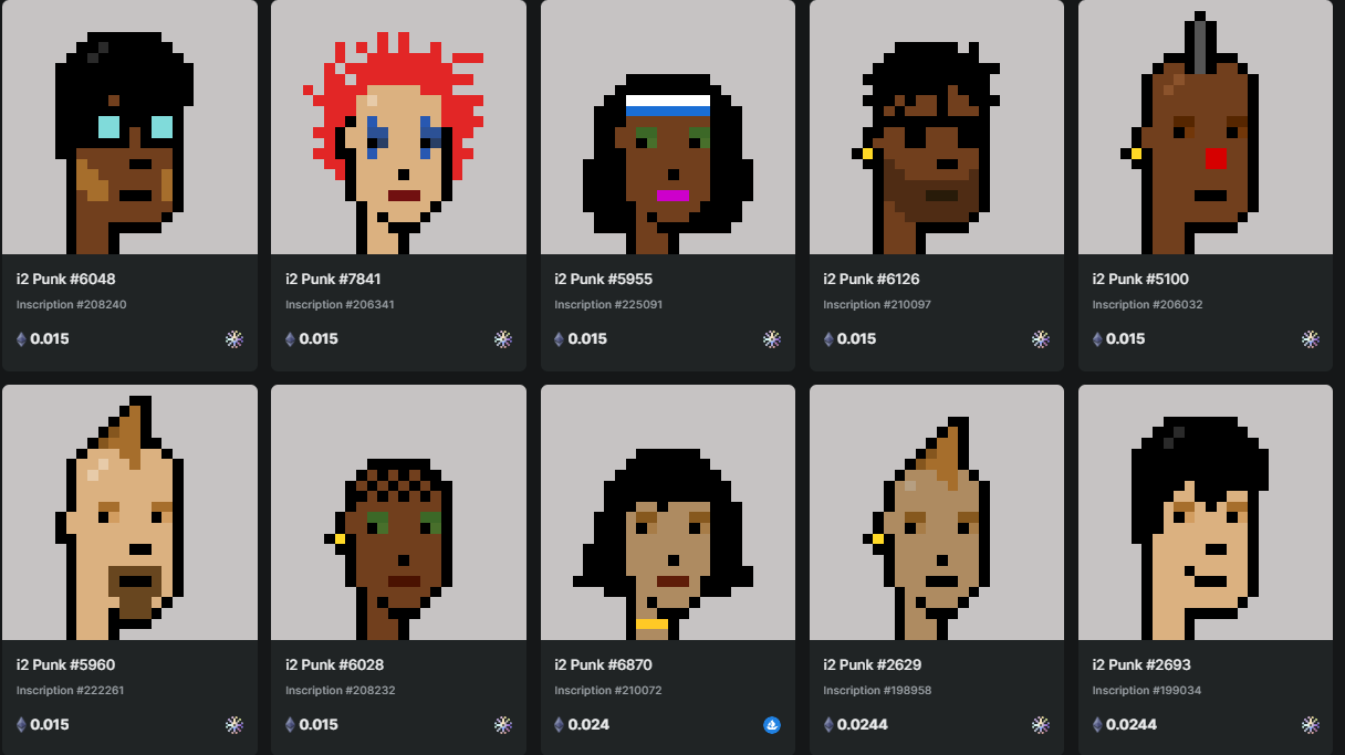 A screenshot of Ordinals Punks, from Bitcoin Ordinals Market