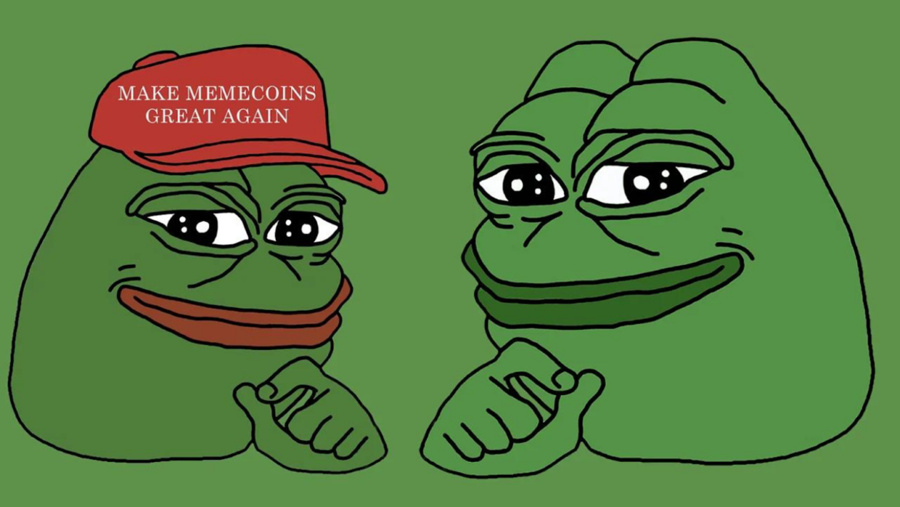 Two images of Pepe memecoin mascots side by side