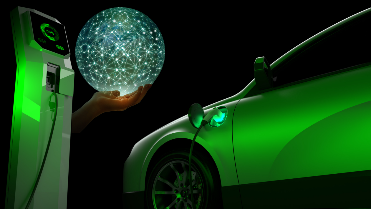 electric vehicle and blockchain concept