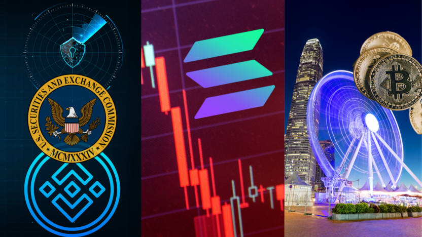 SEC, Binance, Solana, Bitcoin and Hong Kong skyline