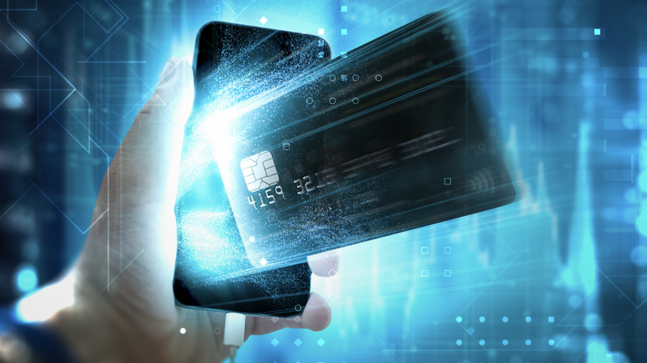 mobile phone and credit card; digital payment concept