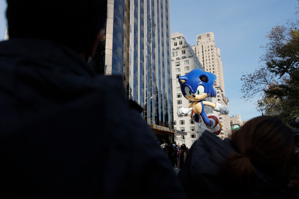 Sega's Sonic the Hedgehog balloon during the 95th Macy's Thanksgiving Day Parade on November 25, 2021 in New York City.