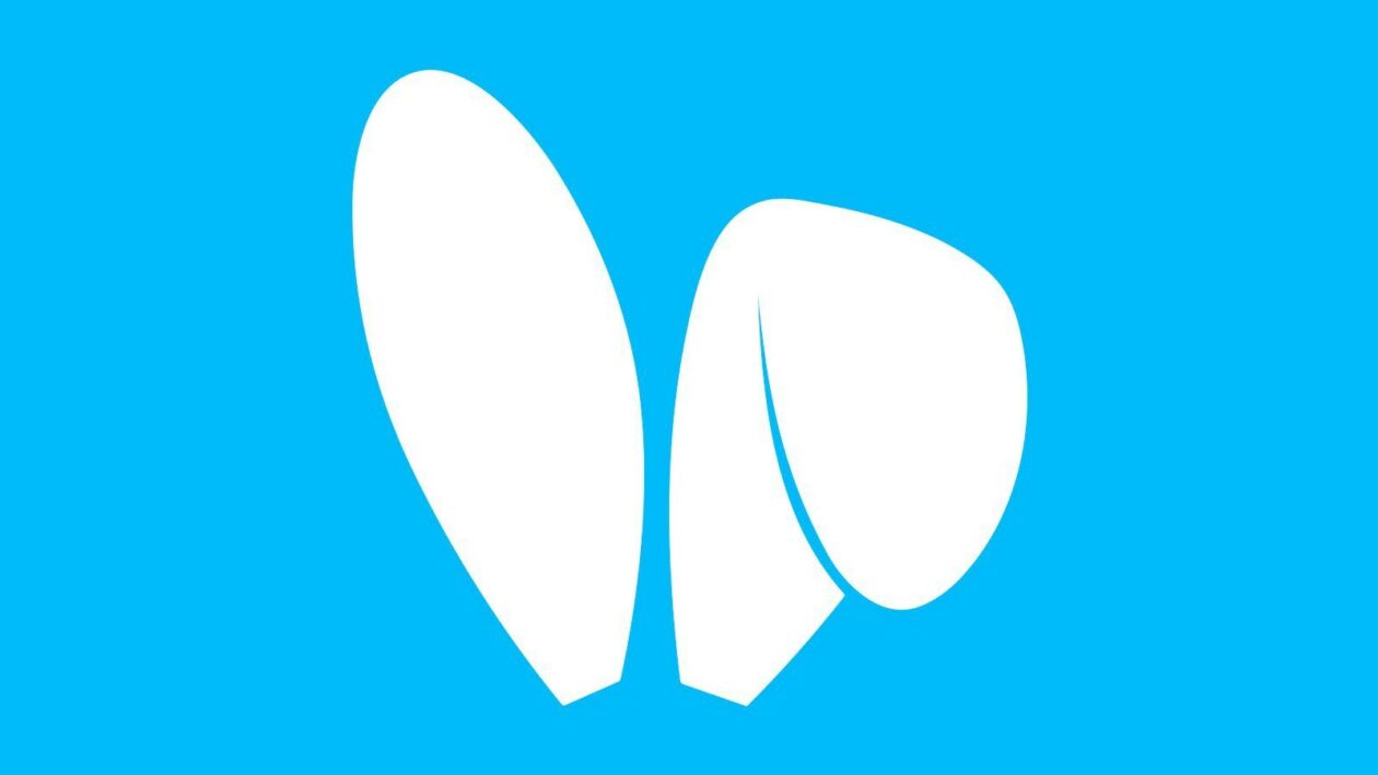 Friend.tech logo displaying two white bunny ears on a blue background