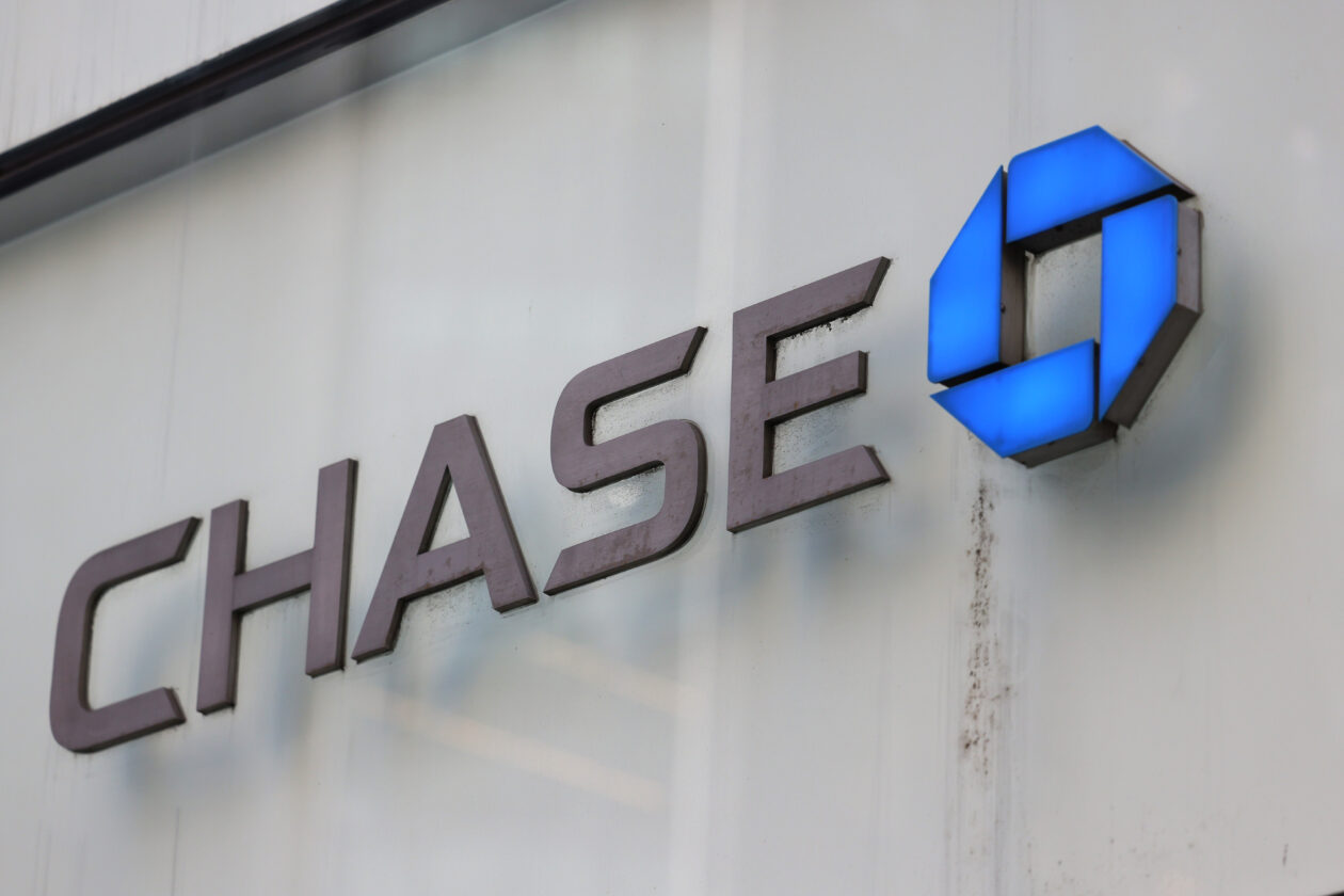 NEW YORK, NEW YORK - JULY 14: A Chase Bank signage is seen on 44th Street on July 14, 2022 in New York City. JPMorgan Chase announced on Thursday that its second-quarter profit dropped 28% from a year earlier to $8.65 billion, as it built reserves for bad loans by $428 million and suspended share buybacks. The banks shares dipped 2.5% in premarket trading. (Photo by Michael M. Santiago/Getty Images)
