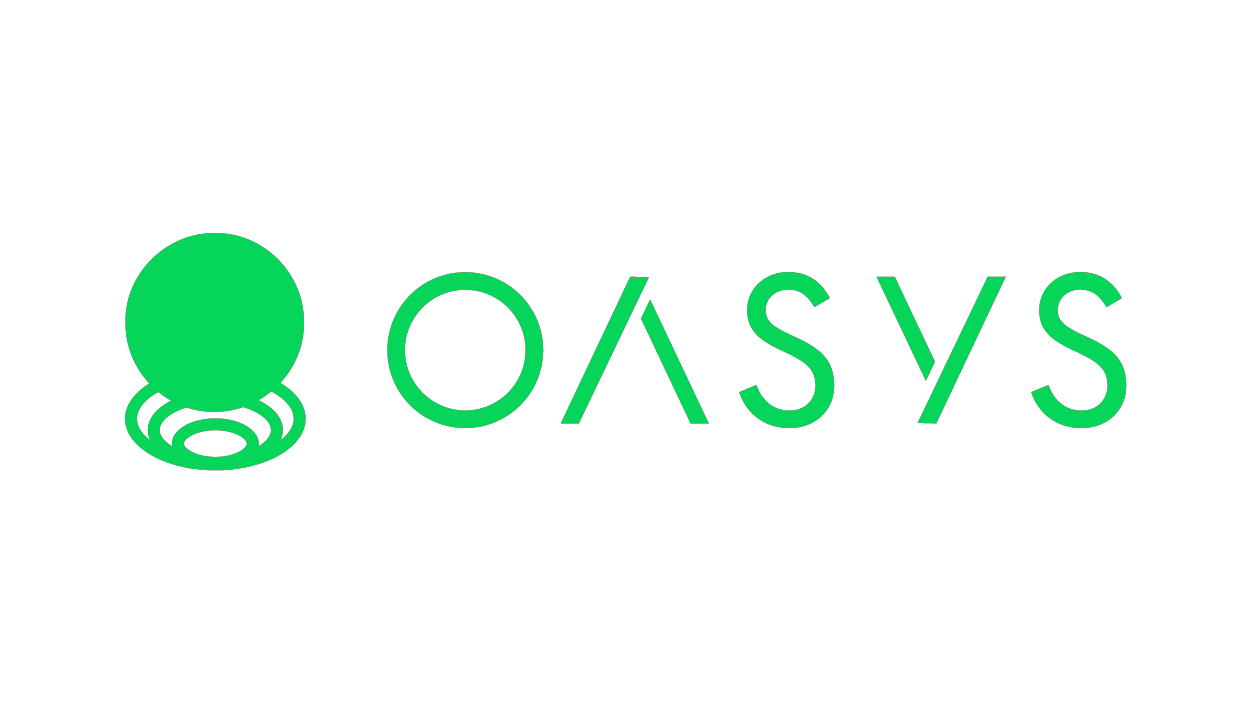 The logo of Oasys blockchain written in green, on a white background
