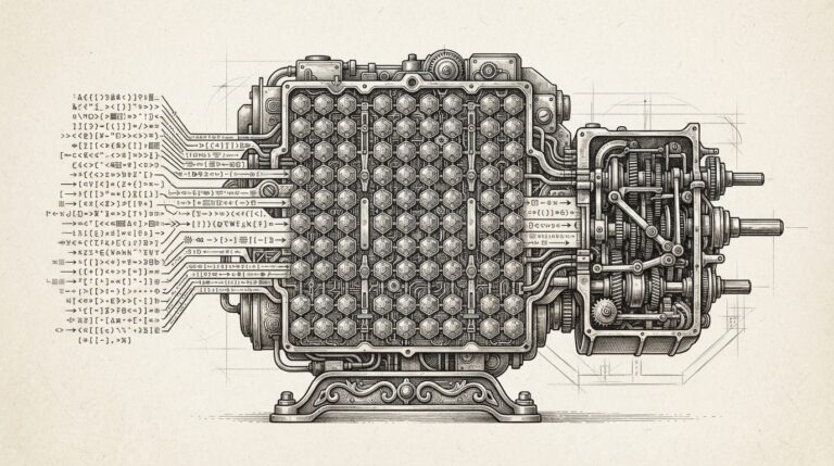 Monochrome pen-and-ink engraving of a clean engine block composed of discrete V8 isolate cells arranged in a grid, with agent data streams flowing through as structured code. The browser is abstracted as a mechanical transmission with no screen, just raw computational flow.
