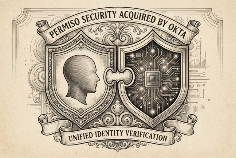 Two interlocking identity verification shields merging - traditional human silhouette and AI agent circuit-pattern silhouette.