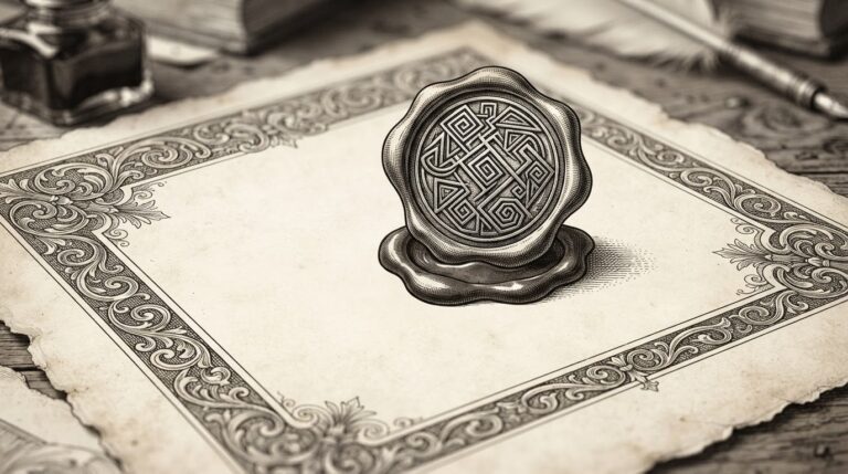 An ornate wax seal being pressed onto a blank document by an invisible presence — the moment of authorization being granted to an unseen entity