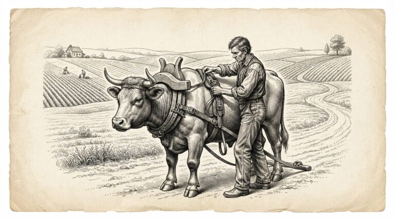 A leather harness being fitted onto a powerful working animal in an open field — controlled deployment of agent power representing Google's managed agent framework