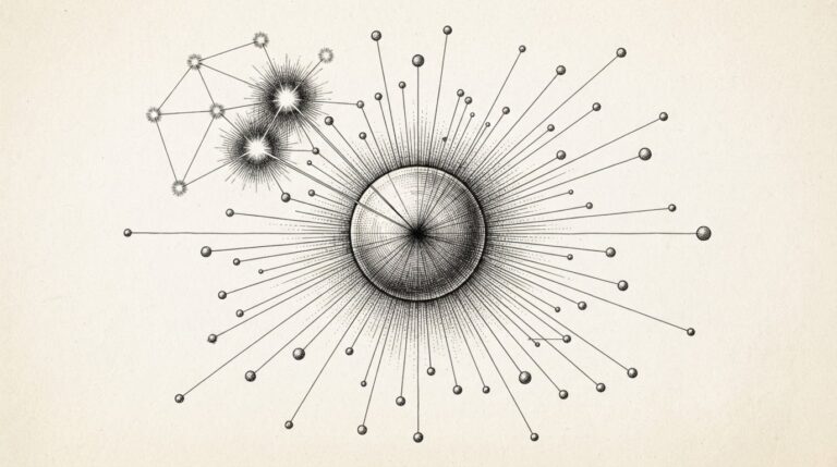 Pen-and-ink constellation map with nine bright nodes and a central hub representing nine identity CVEs in Microsoft's September 3 batch and the Entra ID chokepoint