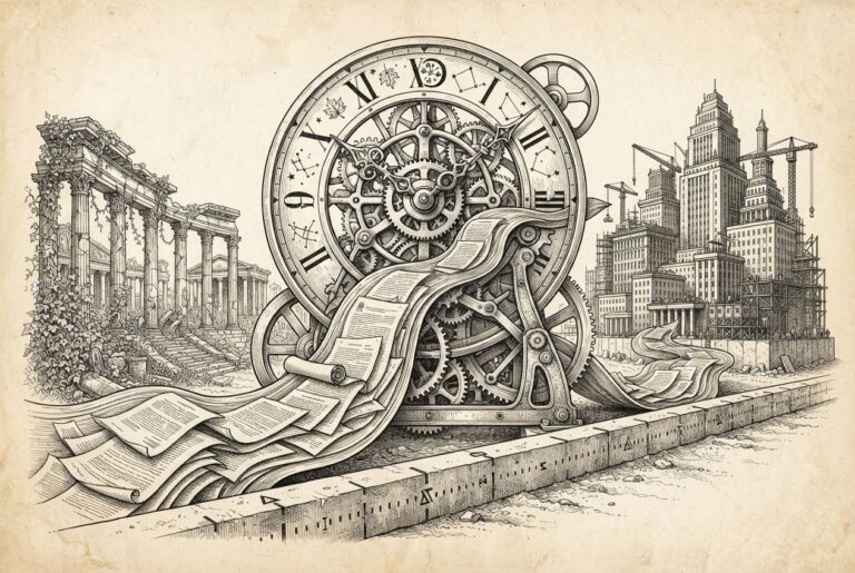 A mechanical regulatory clock with November deadline marked, pipeline of charter applications flowing through - regulatory infrastructure materializing on a concrete timeline