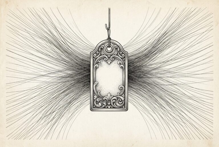 An ornate hand-drawn price tag suspended from a hook with thousands of fine engraved threads converging on it from all directions, representing the $500/mo Pro 500 tier as the center of gravity for OpenAI's agent ecosystem.
