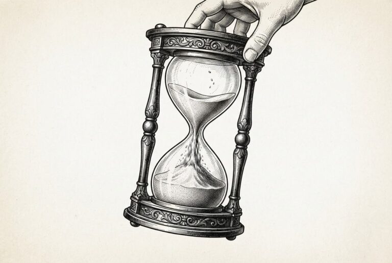 An ornate hourglass being flipped with sand flowing instantly - symbolizing RedStone Settle's Dutch auction mechanism collapsing T+3 settlement into T+0 liquidity for tokenized credit.