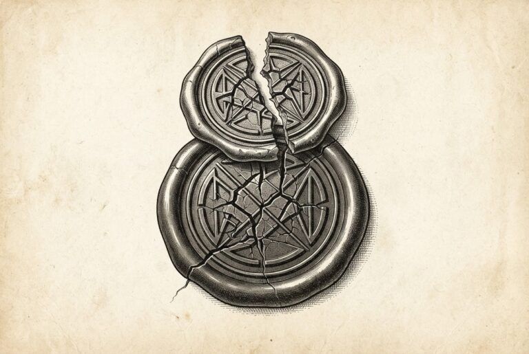 An abstract circular emblem with a reinforced outer ring and fractured inner zone, symbolizing a trust boundary simultaneously being hardened and revealing new weaknesses.