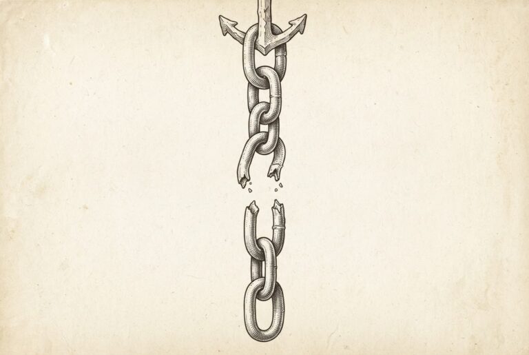 A broken chain link symbolizing a fractured trust relationship in OIDC identity federation.