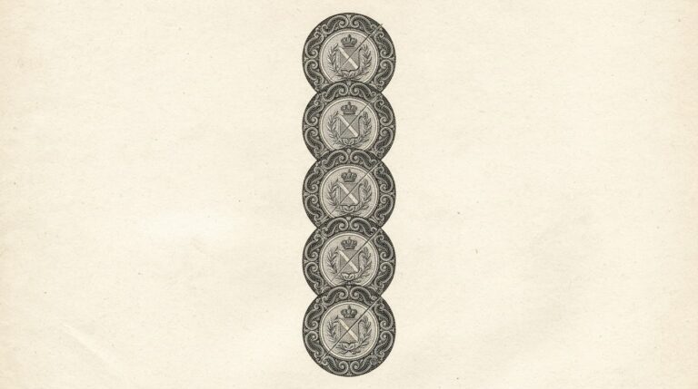 Nine identical ornamental seals in a column, each bearing the same hairline flaw in the same position, symbolizing a single structural trust failure propagating through every layer of the identity stack.